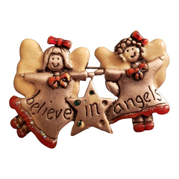 Vintage AJMC Signed Believe in Angel's Brooch Pin - Picture 1 of 4